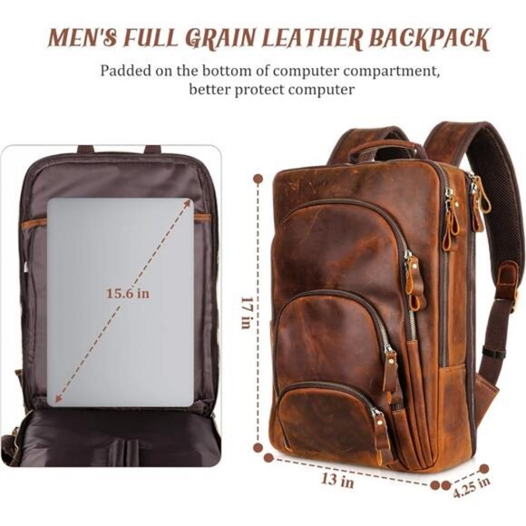 Full Grain Leather Backpack 15.6\